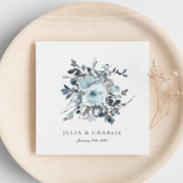 Dusty Blue Blommigt Watercolor Papper Napkins Pappersservett