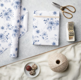 Dusty Blue Blommigt Watercolor Wrapping Papper Presentpapper