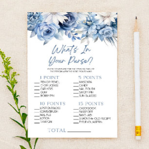 Dusty Blue Blommigt What's in Purse Baby Shower Ga