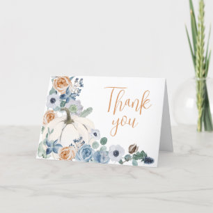 Dusty Blue Blommigt White Pumpkin Baby Shower Tack Kort
