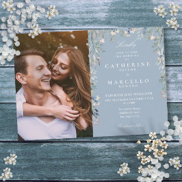 Dusty Blue Blommigt Wildblommor Photo Bröllop Inbjudningar