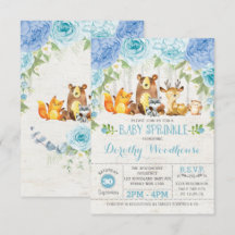 Dusty Blue Blommigt Woodland Animals Boy Baby Show