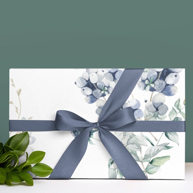 Dusty Blue Blommigt Wrapping Papper Roll Presentpapper (Celebrate someone special with this lovely dusty blue watercolor floral wrapping paper! )
