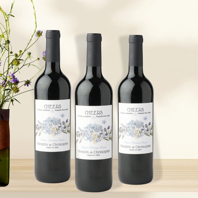 Dusty Blue-Blommigtar Vinflaska Etikett (Skapare uppladdad)