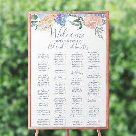 Dusty Blue Blommigts Alfabetiskt sittningsschema Poster
