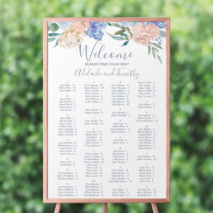 Dusty Blue Blommigts Alfabetiskt sittningsschema Poster