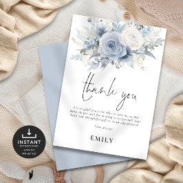 Dusty Blue Blommigts Baby Shower Tack Kort