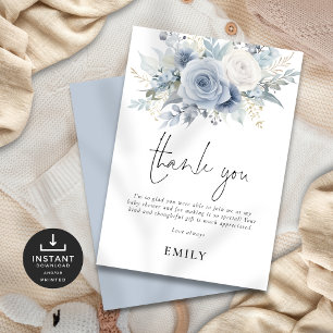 Dusty Blue Blommigts Baby Shower Tack Kort