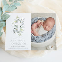 Dusty Blue Blommigts Baptism Fotoinbjudan
