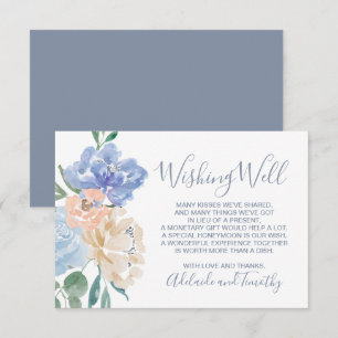 Dusty Blue Blommigts Bröllop Wishing-brunn Tilläggskort