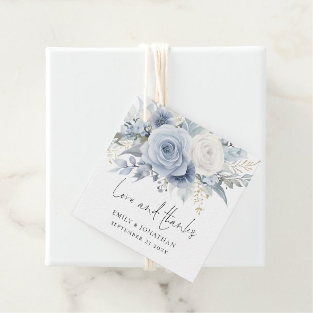 Dusty Blue Blommigts Kärlek Tack Bröllop Gåvor Etiketter (På plats)