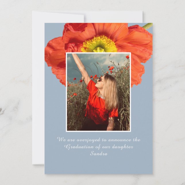 Dusty Blue Blommigts Photo Ram Modern Studenten Meddelande (Baksida)