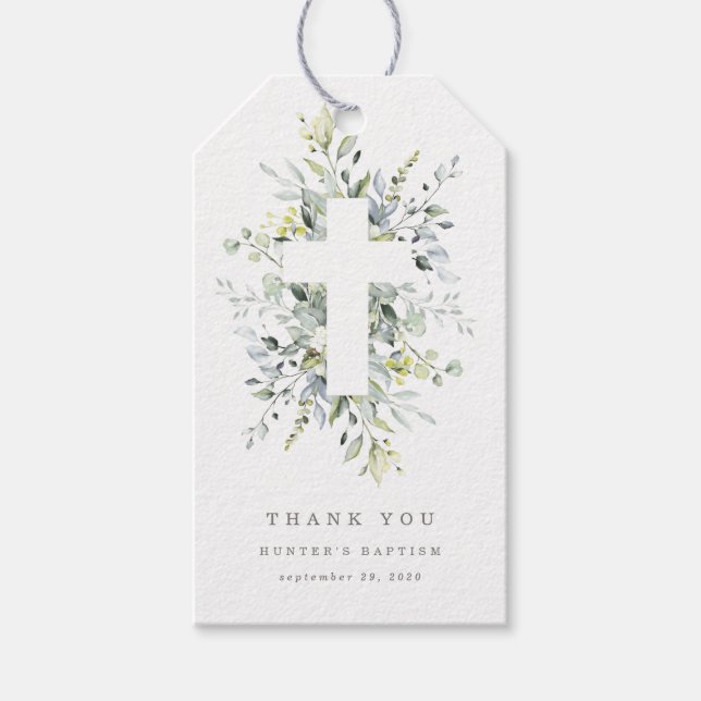 Dusty Blue Blommigts Tack Märkre Presentetikett (Framsidan)