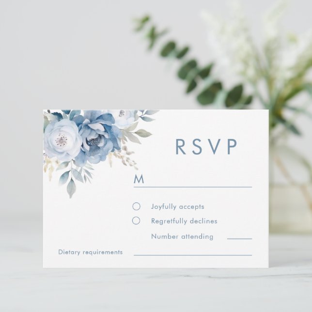 Dusty Blue Blommigts Winter Wedding OSA Kort (Stående Fram)