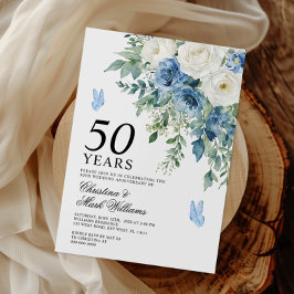 Dusty Blue Blommor 50-års bröllopsjubileum Inbjudningar