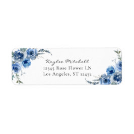 Dusty Blue & Blue Blommigt 4 Returadressetikett Returadress Etikett