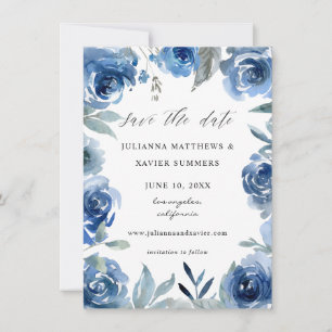 Dusty Blue & Blue Blommigt Spara Datumet