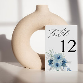 Dusty Blue & Blue Boho Blommigt Bordsnummer