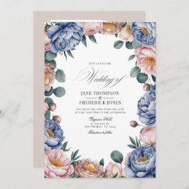 Dusty Blue, Blush, and Warm Taupe Floral Wedding Inbjudningar