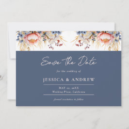 Dusty Blue & Blush Pink Floral Watercolor Wedding Spara Datumet