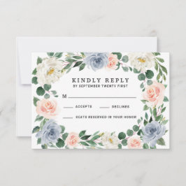 Dusty Blue Blush Rosa Peach Bröllop Svarskort OSA Kort