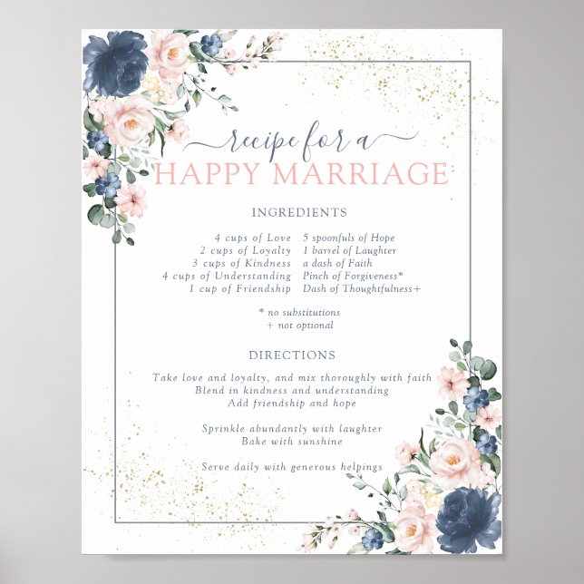 Dusty Blue Blush Rosa Recept för ett lyckligt äkte Poster (Framsidan)