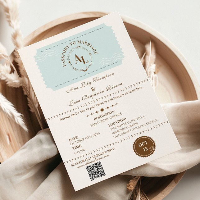 Dusty Blue Boarding Pass Cosmic Wedding  Inbjudningar (Skapare uppladdad)