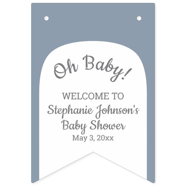 Dusty Blue Bohemian Arch Oh Baby Baby Shower Vimplar (Första flaggan)