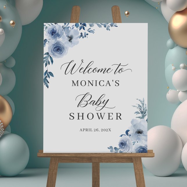 Dusty Blue Bohemian Blommigt Baby Shower Sign Poster (Skapare uppladdad)
