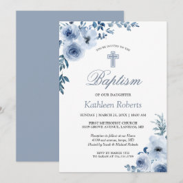 Dusty Blue Bohemian Blommigt Baptism Christening Inbjudningar