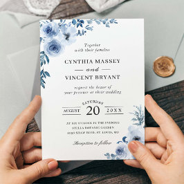 Dusty Blue Bohemian Blommigt Boho Bröllop Inbjudningar