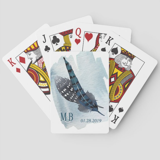 Dusty Blue Bohemian Feather Watercolor Casinokort (Baksidan)