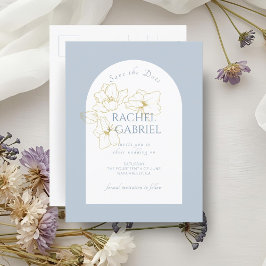 Dusty Blue | Boho Arch Guld Blommigt Bröllop Vykort