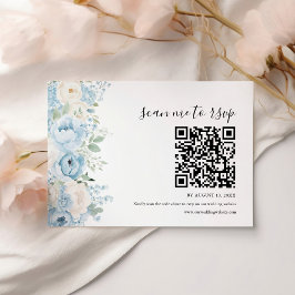 Dusty Blue Boho Blommig Bröllops QR-kod OSA Kort