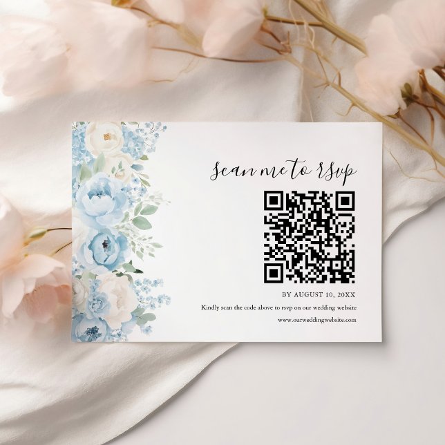 Dusty Blue Boho Blommig Bröllops QR-kod OSA Kort (Skapare uppladdad)