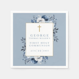 Dusty Blue Boho Blommig Första Kommunion Pappersservett