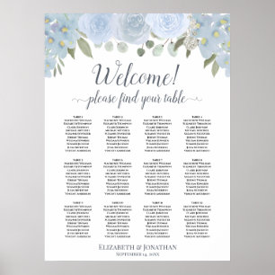 Dusty Blue Boho Blommigt 12 Bord-sittplatsplan Poster