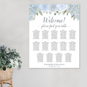 Dusty Blue Boho Blommigt 14 Bord-sittplatsplan Poster