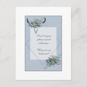 Dusty Blue Boho blommigt Bridesmaid Frieri Inbjudan Vykort