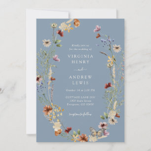 Dusty Blue Boho Blommigt Bröllop Inbjudningar