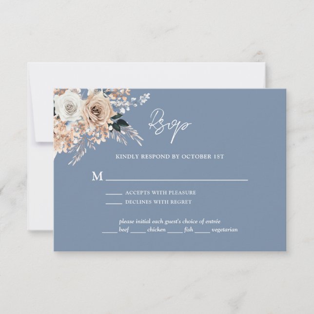 Dusty Blue Boho Blommigt Bröllop OSA Card Kort (Framsida)