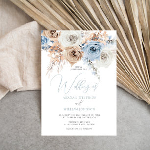 Dusty Blue Boho Blommigt bröllopsinbjudan Inbjudningar