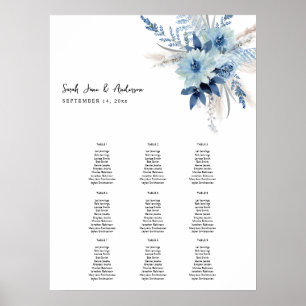 Dusty Blue Boho Blommigt Event Sittdiagram 9 Poster