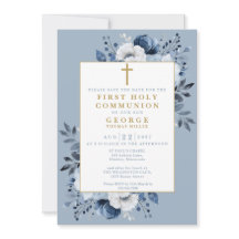 Dusty Blue Boho Blommigt First Heliga Communion