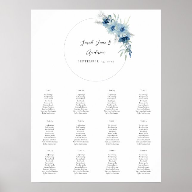 Dusty Blue Boho-Blommigt - händelsesammanfota 12 V Poster (Framsidan)