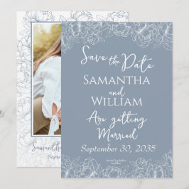 Dusty Blue Boho Blommigt Modern Bröllop Spara Datumet
