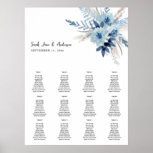 Dusty Blue Boho Blommigt Seating Chart -12 Poster