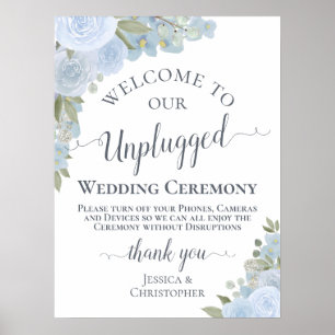 Dusty Blue Boho Blommigt Unplugged Bröllop Ceremon Poster