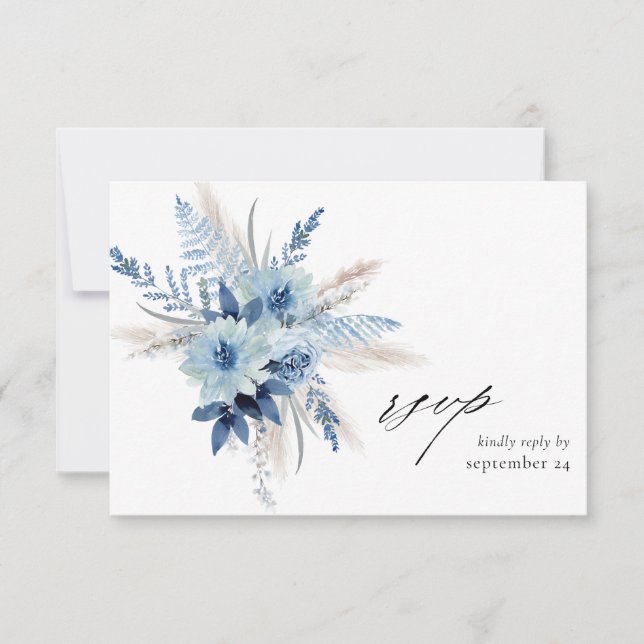 Dusty Blue Boho Blommigt w Meal OSA kort 2 (Framsida)