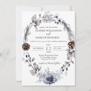 Dusty Blue Boho Blommigt Winter Wedding Inbjudningar